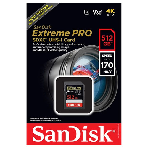 Extreme Pro SDXC 512GB 170MB/s V30 UHS-I U3